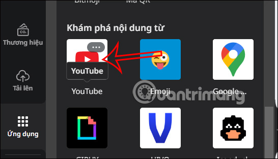 Ứng dụng YouTube trong Canva 
