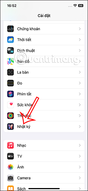 Chỉnh ứng dụng Nhật ký iPhone