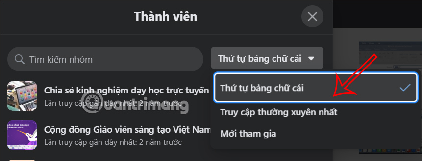 Lọc nhóm trên Facebook PC