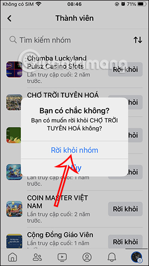 Rời khỏi nhóm Facebook