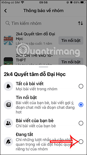 Tắt nhóm thông báo Facebook