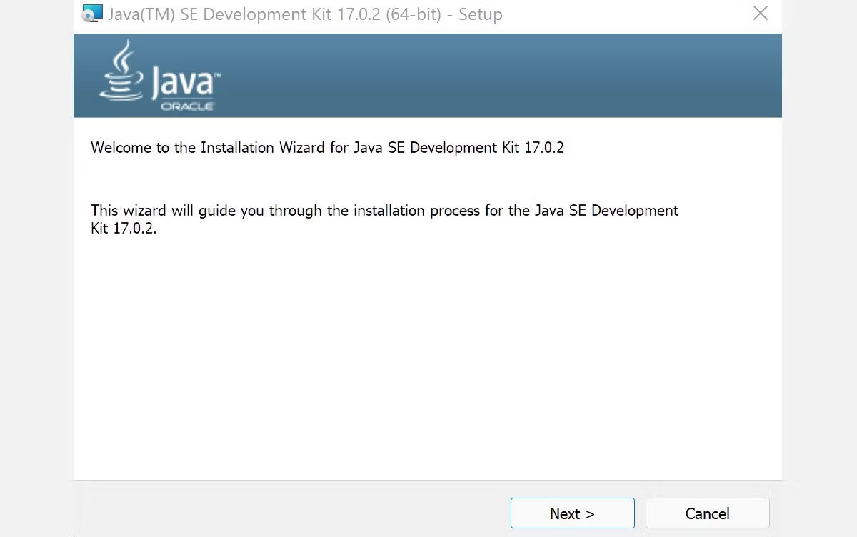Menu cài đặt bộ công cụ phát triển Java