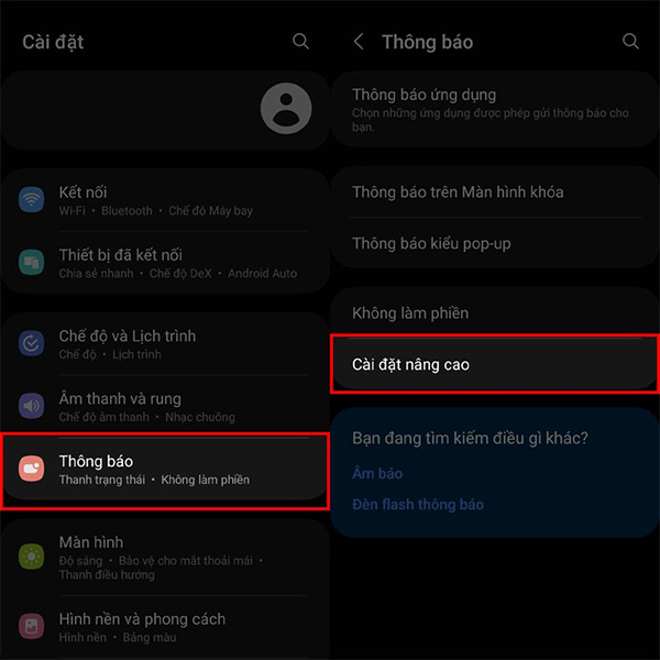 Cài đặt nâng cao trên Samsung