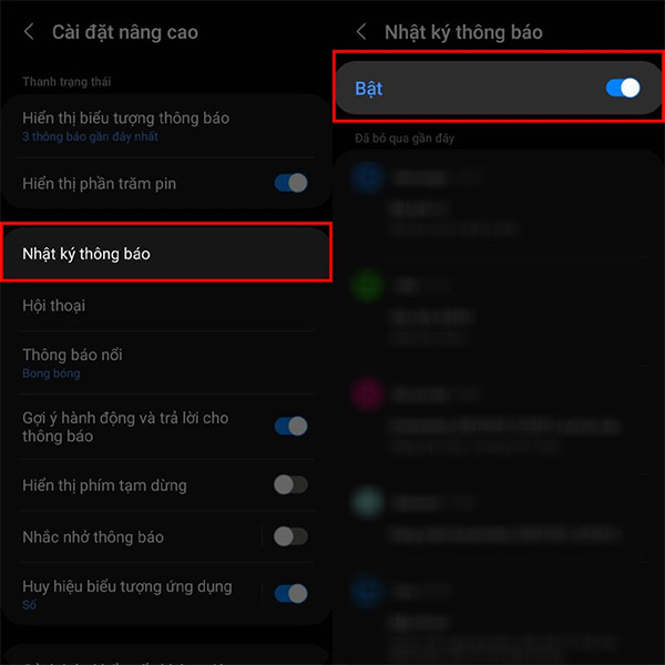 Bật nhật ký thông báo trên Samsung
