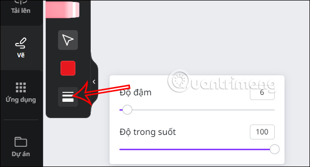 Chỉnh độ đậm nhạt trong suốt công cụ vẽ Canva