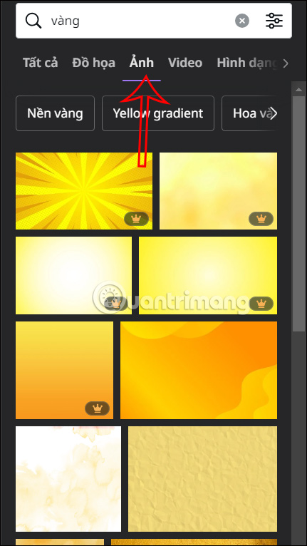 Tìm từ khóa ảnh vàng hoặc bạc trong Canva