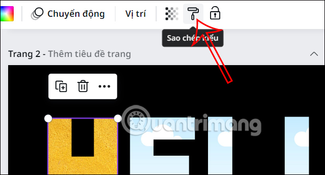Sao chép hiệu ứng vàng cho chữ trong Canva