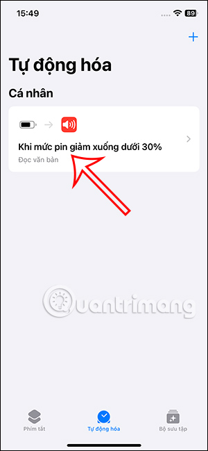 Tác vụ thông báo pin yếu trên iPhone