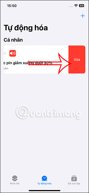 Xóa tác vụ thông báo pin yếu trên iPhone