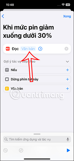 Nhập nội dung thông báo pin iPhone yếu