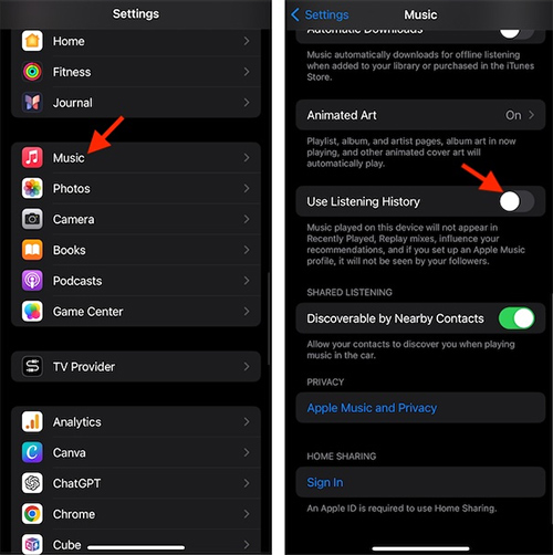 Tắt lịch sử nghe nhạc Apple Music hoàn toàn