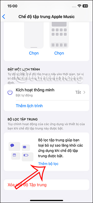 Thêm bộ lọc chế độ tập trung iPhone