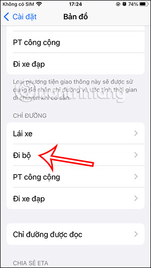 Chọn phương tiện mặc định Apple Maps