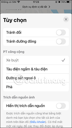 Chỉnh điều hướng trong Apple Maps