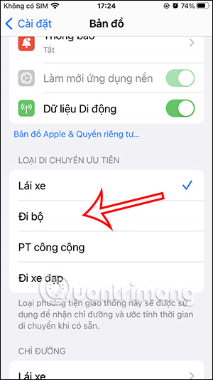 Loại phương tiện di chuyển Apple Maps