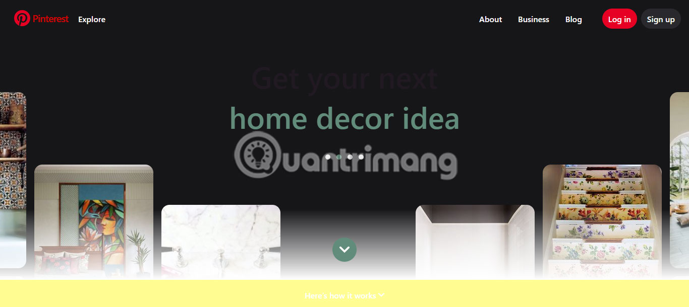 Trang chính của trang web Pinterest đã bật Dark Mode