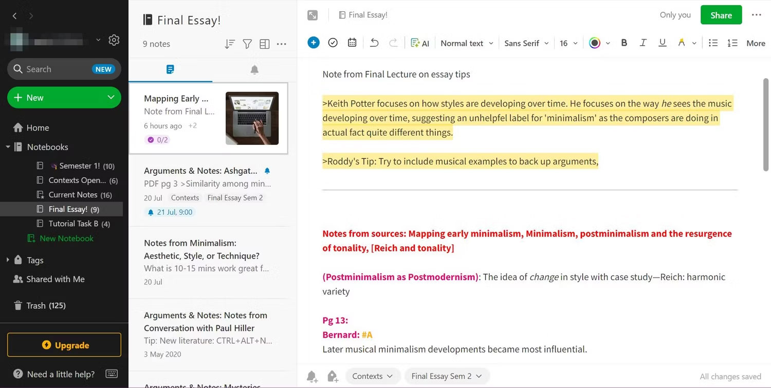 Ghi chú lớp ứng dụng ghi chú Evernote