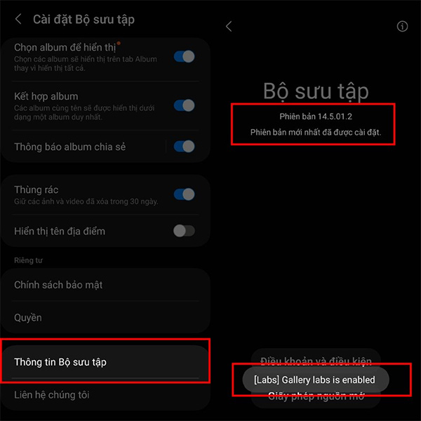 Kích hoạt [Labs] Gallery labs is enabled Samsung