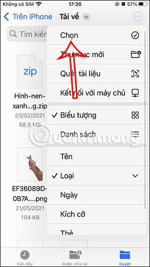 Chọn tập tin iCloud