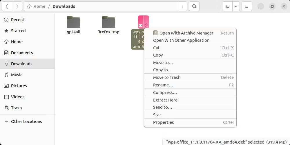 Mở gói WPS bằng bất kỳ ứng dụng nào khác trên Ubuntu