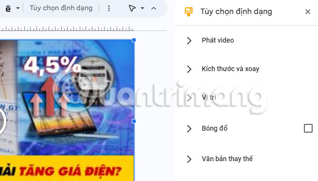 Tùy chọn định dạng trong Google Slides