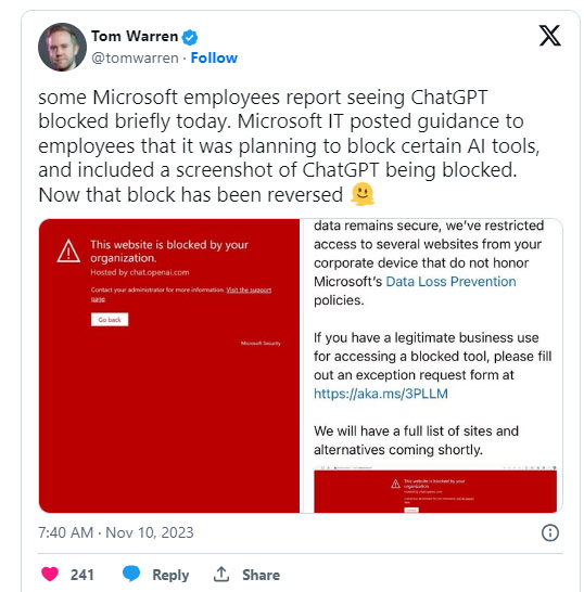Microsoft tạm thời chặn nhân viên truy cập vào ChatGPT do vấn đề bảo mật