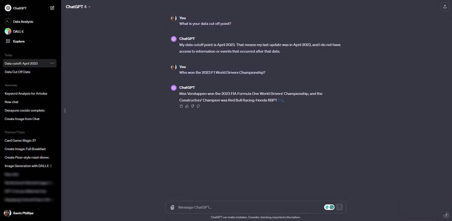 Câu hỏi về điểm giới hạn dữ liệu ChatGPT-4 Turbo tháng 11 năm 2023