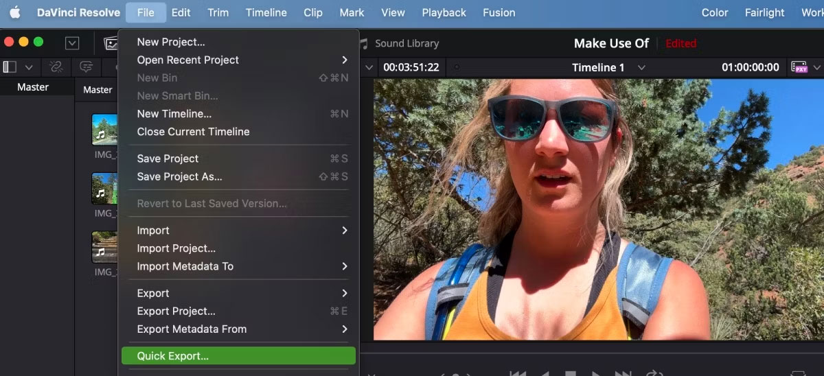 Tìm Quick Export trên DaVinci Resolve