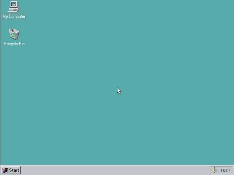 Windows 95 desktop view in web browser emulator.