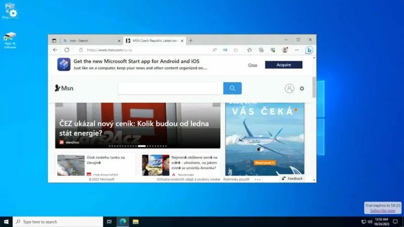 Microsoft Edge in Windows VPS emulator.