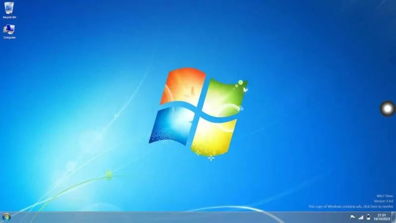 Windows 7 desktop view in web browser emulator.