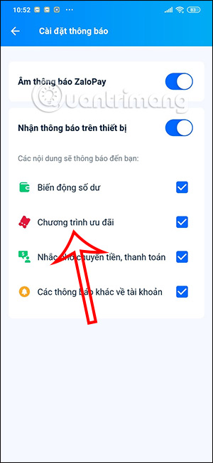 Thông báo quảng cáo trên ZaloPay