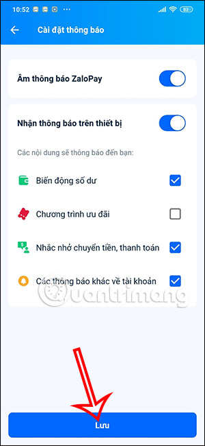 Tắt thông báo quảng cáo trên ZaloPay