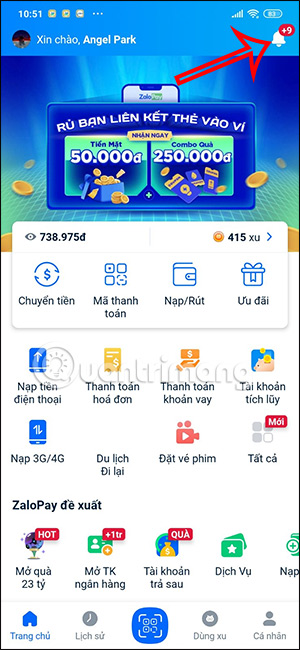 Xem thông báo trên ZaloPay