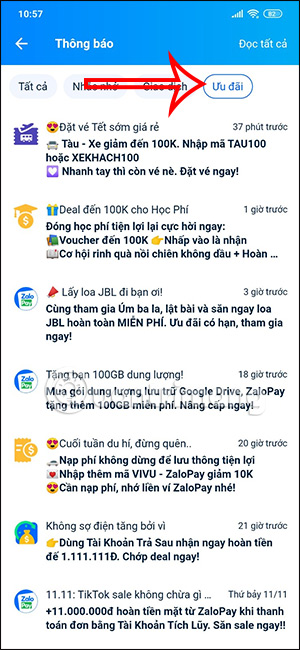 Thông báo ưu đãi ZaloPay