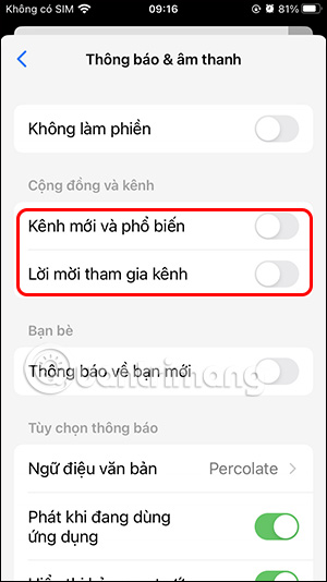 Tắt lời mời tham gia kênh Messenger