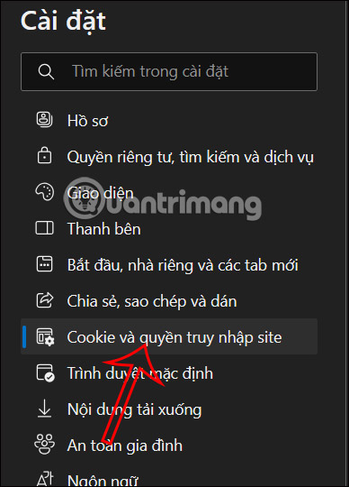 Cookie và quyền truy nhập site trên Edge