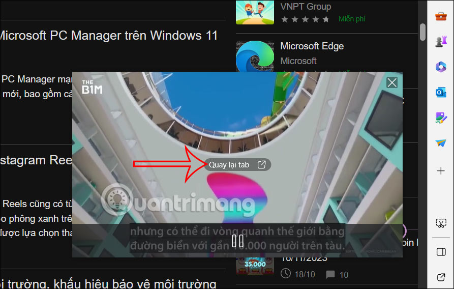 Video chế độ Picture in Picture trên Edge