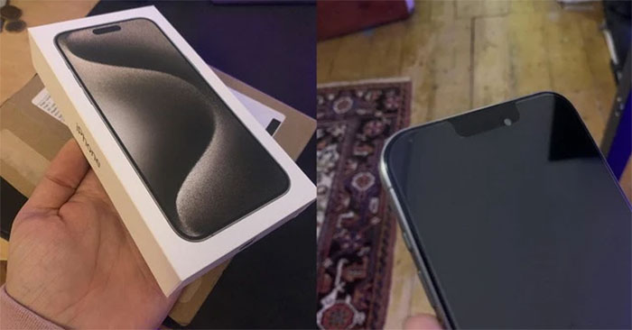 Chiếc iPhone 15 Pro Max giả mà tài khoản theEdmard nhận được khi đặt mua từ Apple (Ảnh: 9to5mac).
