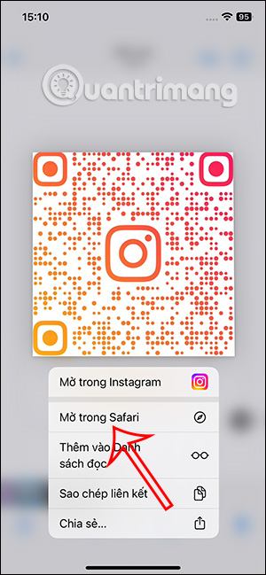 Mở mã QR trong Safari iPhone