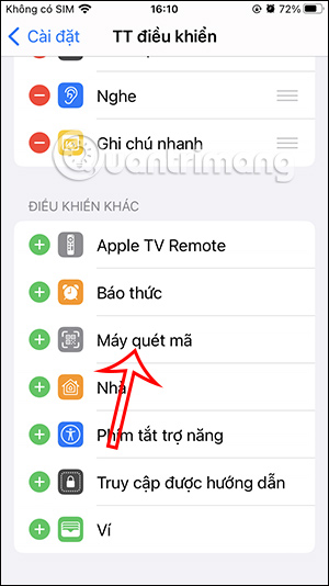 Thêm máy quét vào Trung tâm điều khiển