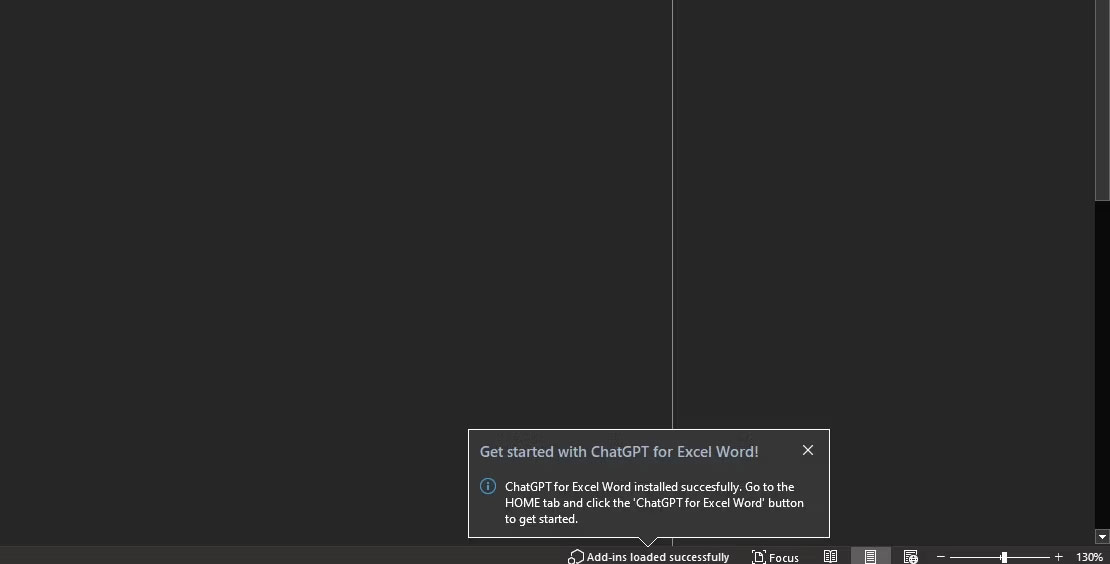 Prompt to install ChatGPT add-in in Word