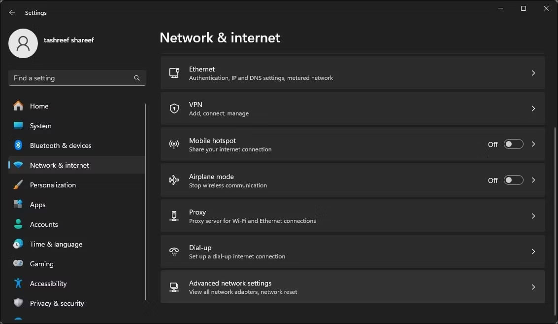Mở tab Network & internet