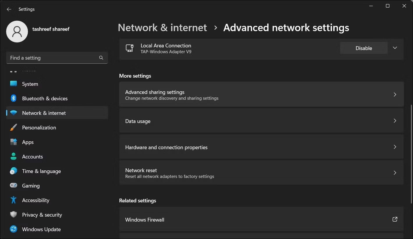Chọn Advanced network settings