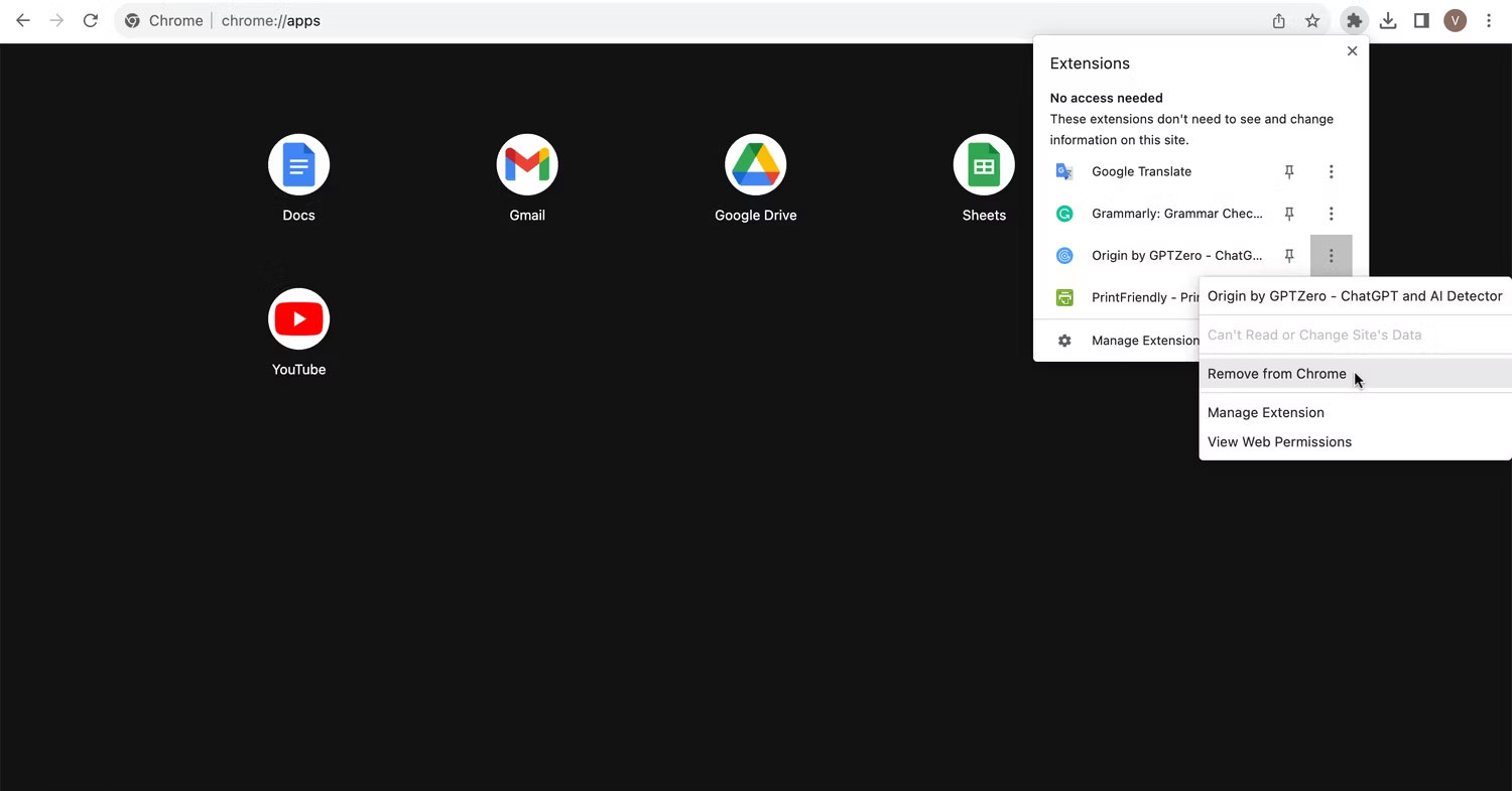 Gỡ cài đặt tiện ích và ứng dụng trên Chrome để giải phóng dung lượng