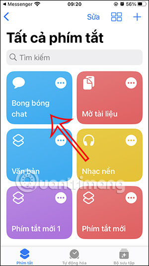 Phím tắt bong bóng chat Messenger