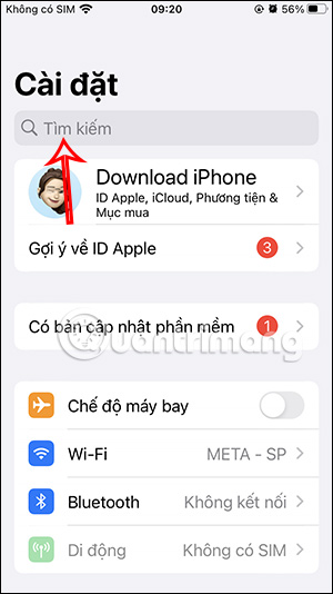 Tìm kiếm cài đặt iPhone