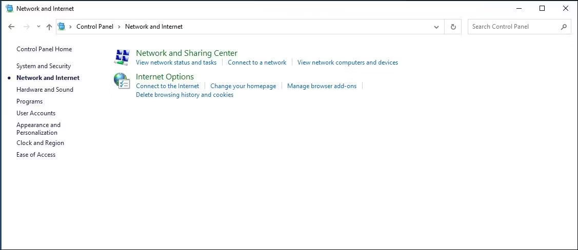 Tùy chọn mạng của Windows Control Panel