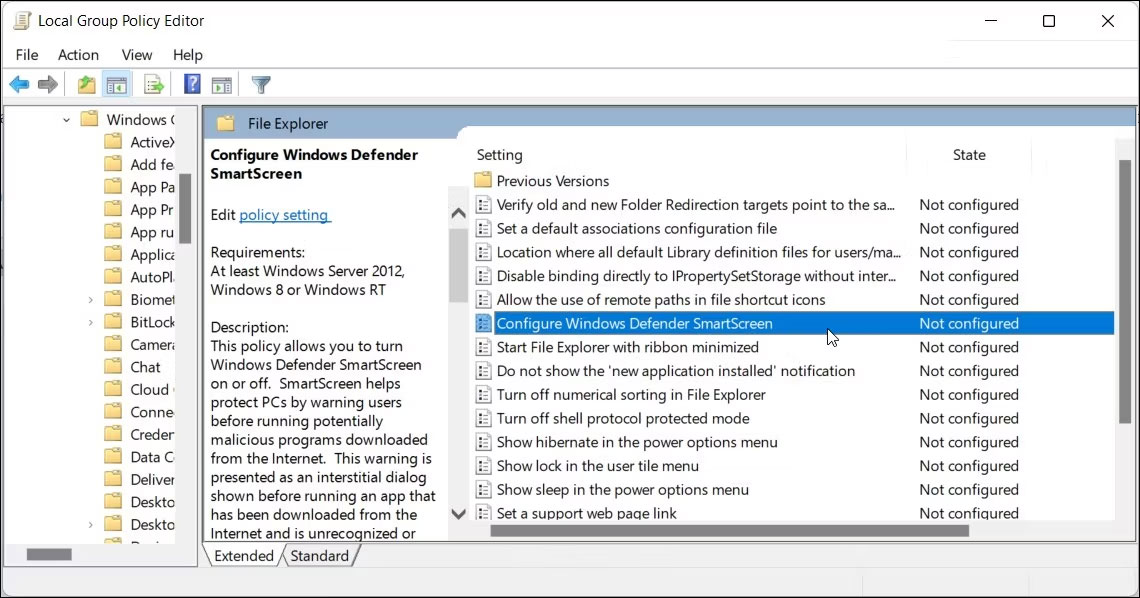 Cấu hình Windows Defender Smartscreen bằng Gpeditor