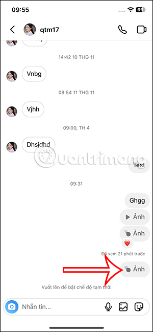 Gửi ảnh Instagram chỉ xem 1 làn